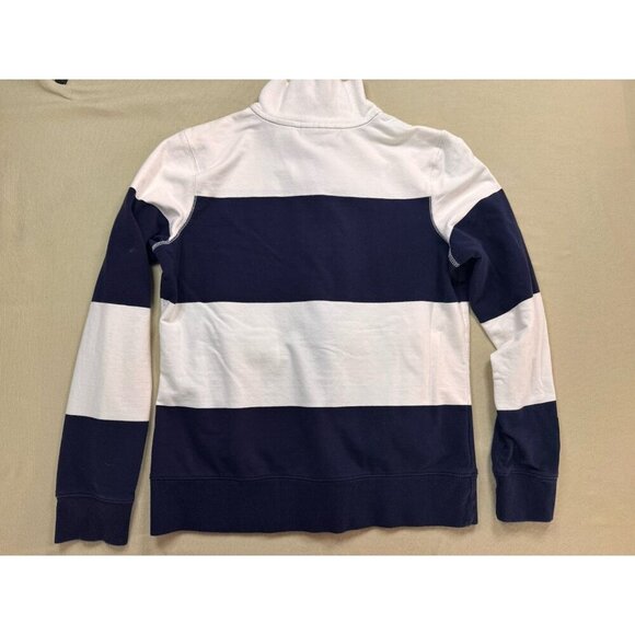 Villager Liz Claiborne Nautical Jacket Long Sleeve Navy White Stripe Zip Medium - Picture 11 of 11